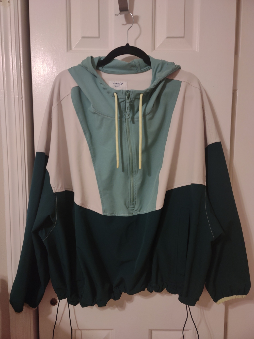 Old Navy Colorblock Hooded Bomber Jacket - Sage, Cream & Teal